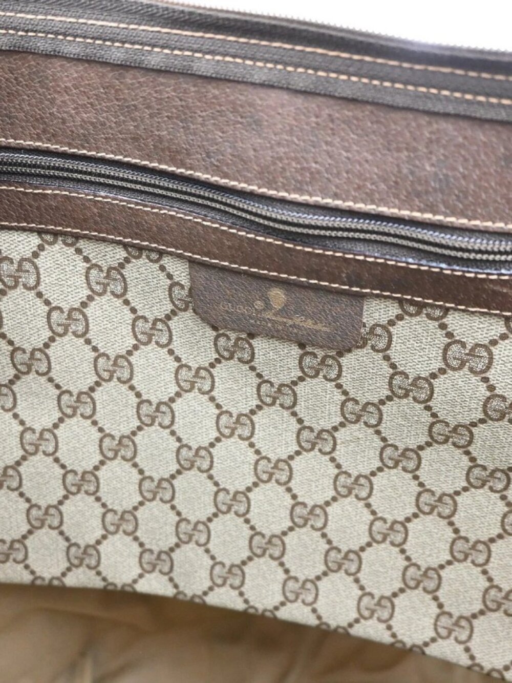 GUCCI Logo GG Sherry Line Boston Hand Bag PVC Leather Beige Italy 32MA454 - Picture 12 of 16